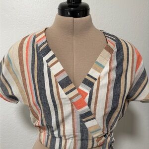 Ci Sono Multicolor Striped Wrap Top